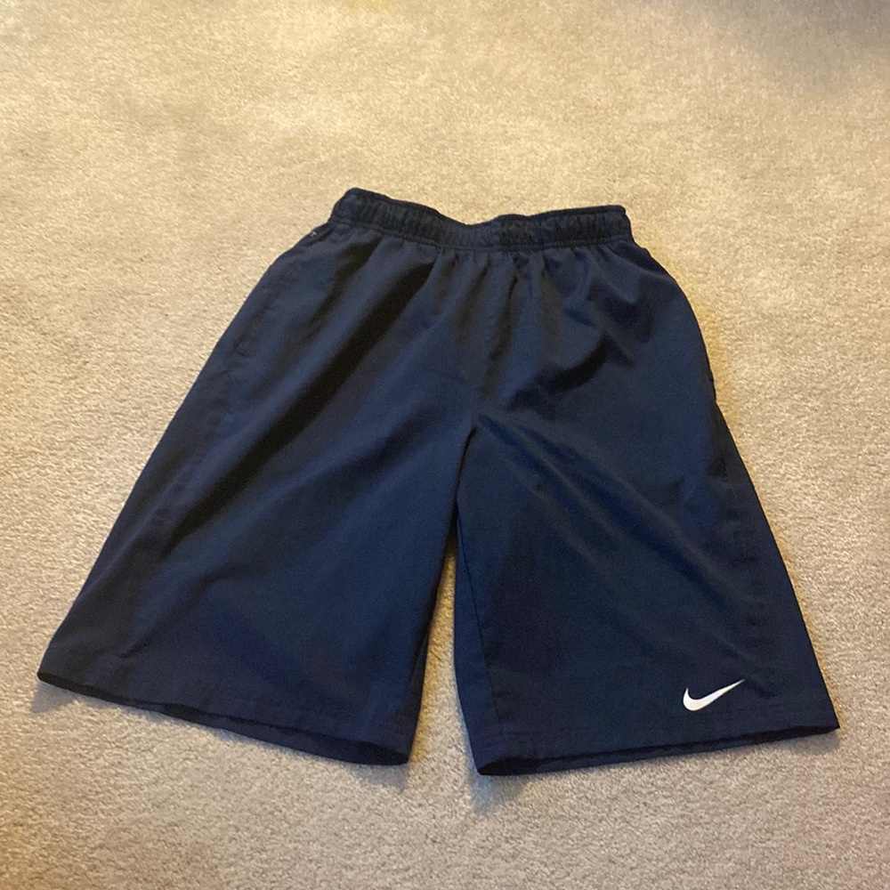 Nike Navy Blue Athletic Shorts with White Swoosh
